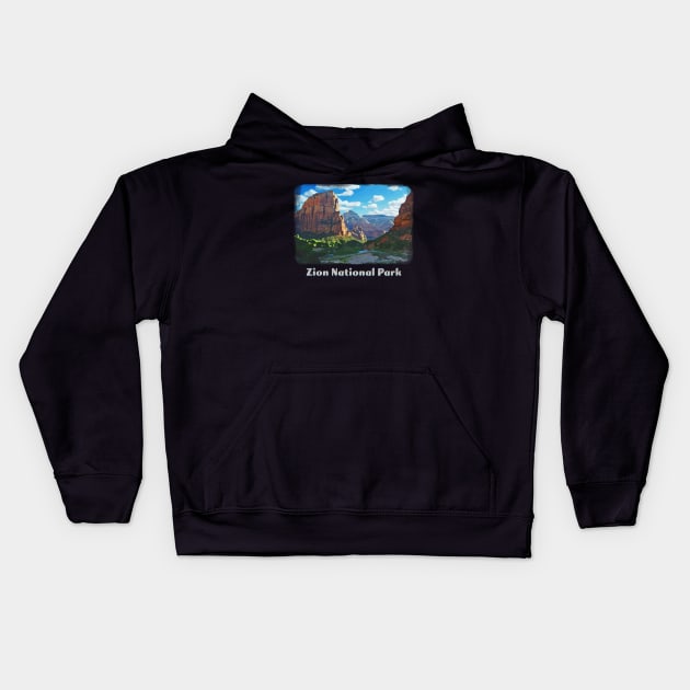 Zion National Park Utah colorful vintage retro Kids Hoodie by jdunster